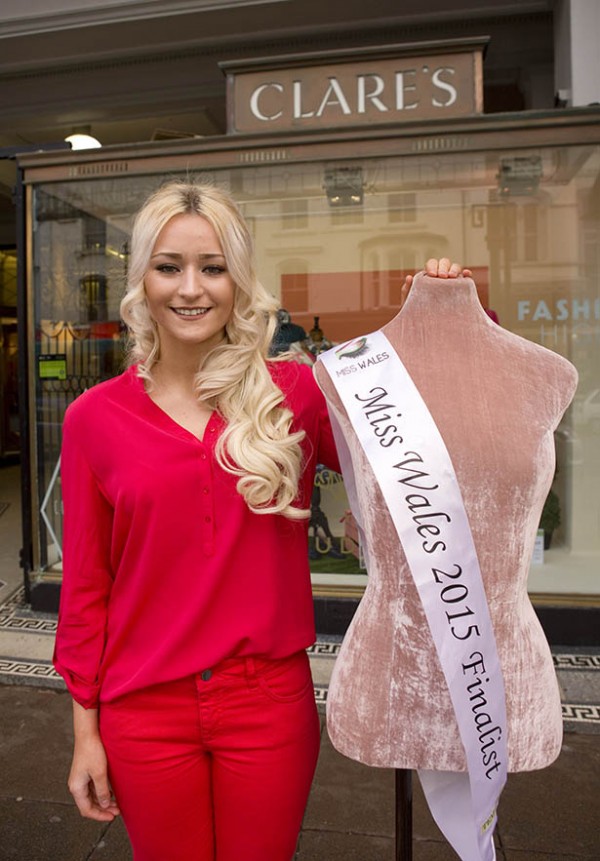 Miss Wales finalist Gemma Hartery is pictured in front of Clares of Llandudno. The store, which has fashion brands GANT, Whitestuff and Mode In Pelle shoes among its many collections, will be supporting the young model in the run up to the final of the Miss Wales competition.