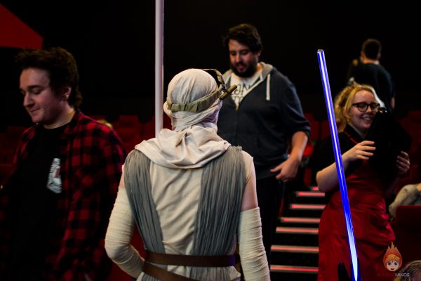 Rey gets ready to get into position for the Mannequin Challenge video.