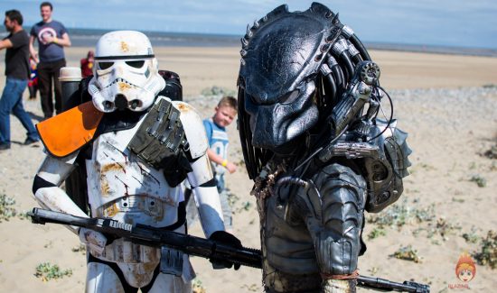 Rhyl Comic Con 2017 - Sandtrooper and Predator on Rhyl Beach
