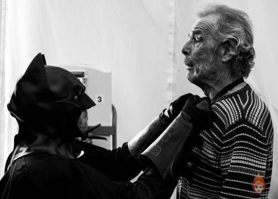 BatGaz (Gaz Dale) and Chris Fairbank re-stage the scene from the 1989 Batman