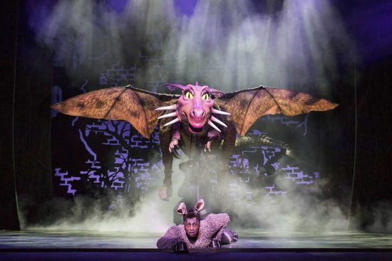 Marcus Ayton as Donkey. Shrek the Musical UK and Ireland tour 2018. Credit Helen Maybanks