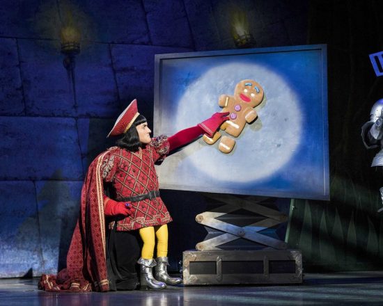 Samuel Holmes as Lord Farquaad. Shrek the Musical UK and Ireland tour 2018. Credit Helen Maybanks