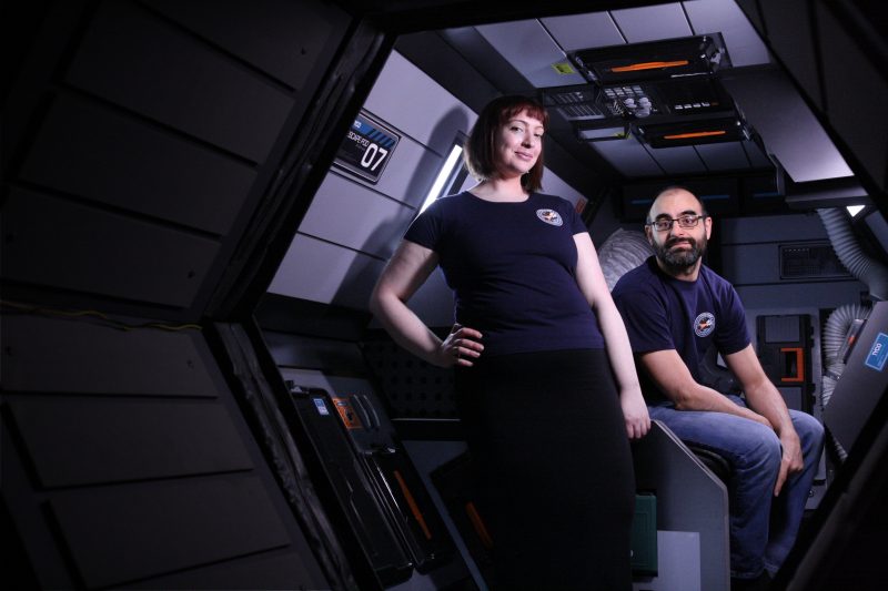 pi01 - Director Ángel Delgado and Producer Gemma Bradley in the Black Box escape pod set