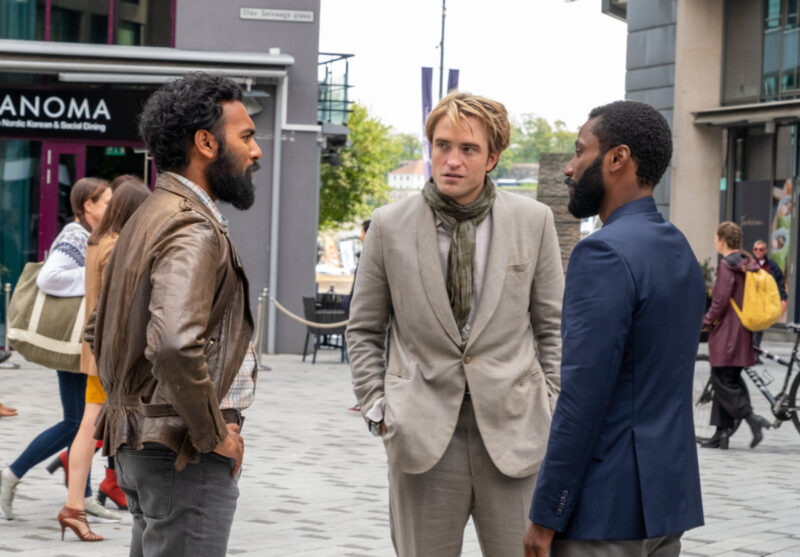 (L-r) HIMESH PATEL, ROBERT PATTINSON and JOHN DAVID WASHINGTON in Warner Bros. Pictures™ action epic "TENET," a Warner Bros. Pictures release. Photo Credit: Melinda Sue Gordon