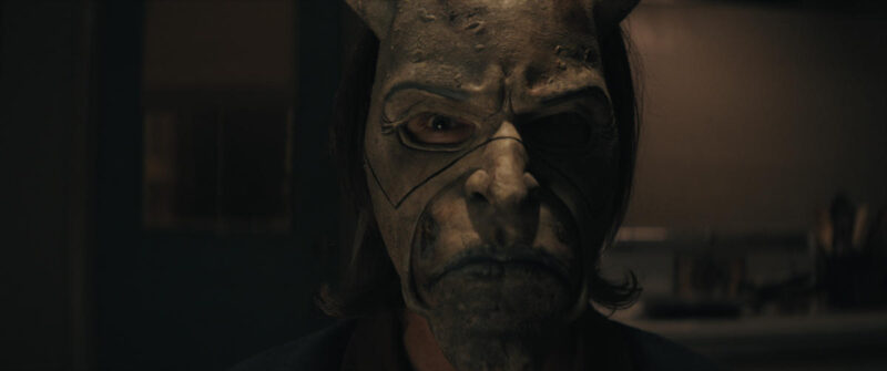 Ethan Hawke as The Grabber in The Black Phone, directed by Scott Derrickson.