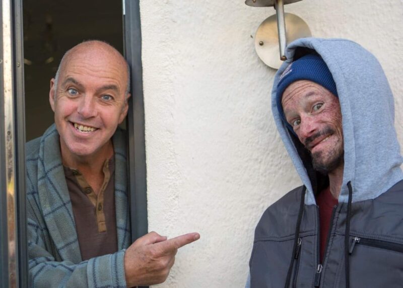 Actor David Streames and Director Darren Kent on the set of 'You Know Me'